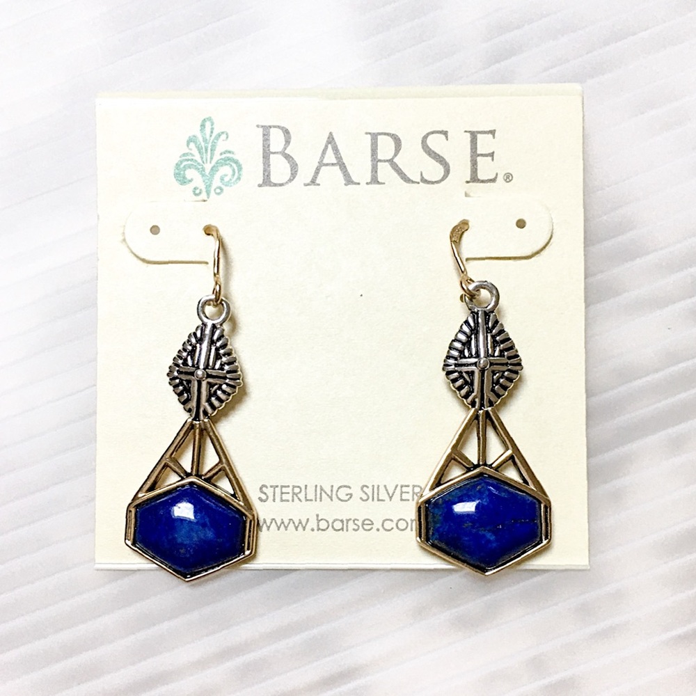 NEW BARSE Earrings Lapis Drop Sterling Bronze “Nobility” NEW WITH TAG